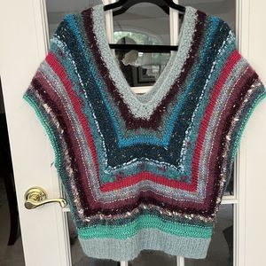 Women's Knit Crochet Multicolor Boho Sweater Vest Sz Medium Large No Labels